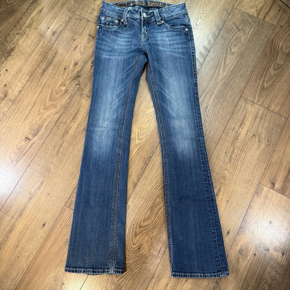 Rock Revival Rianna Boot Jeans Women's Size 27 Red White Blue Sequins Thick